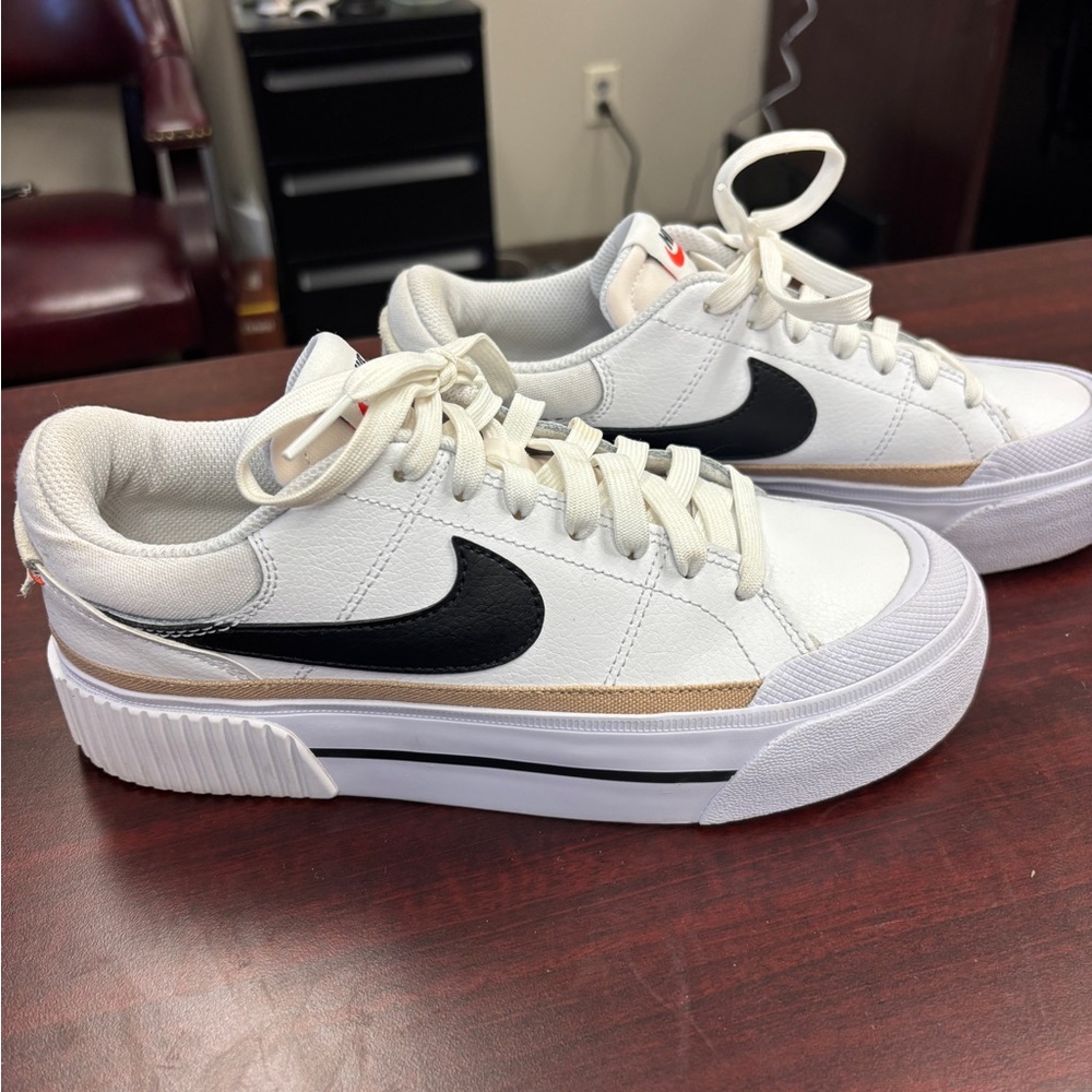 Nike White and Black Platform Sneakers